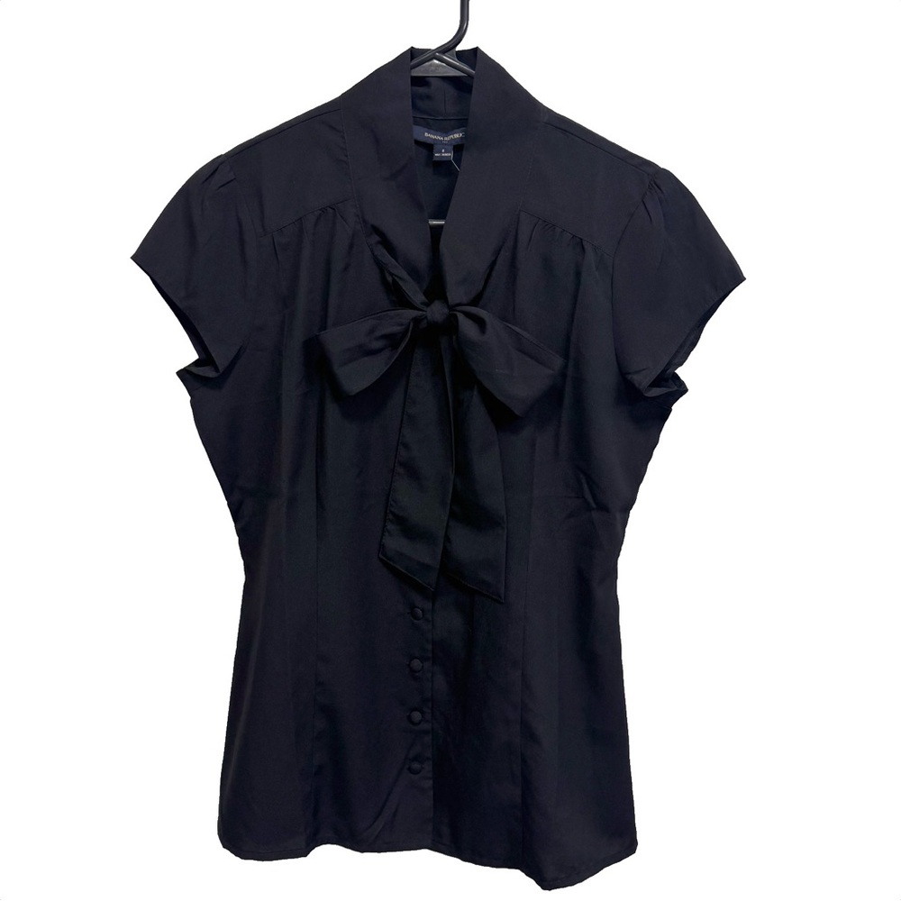 Banana Republic Black Tie Neck Button Front Blouse